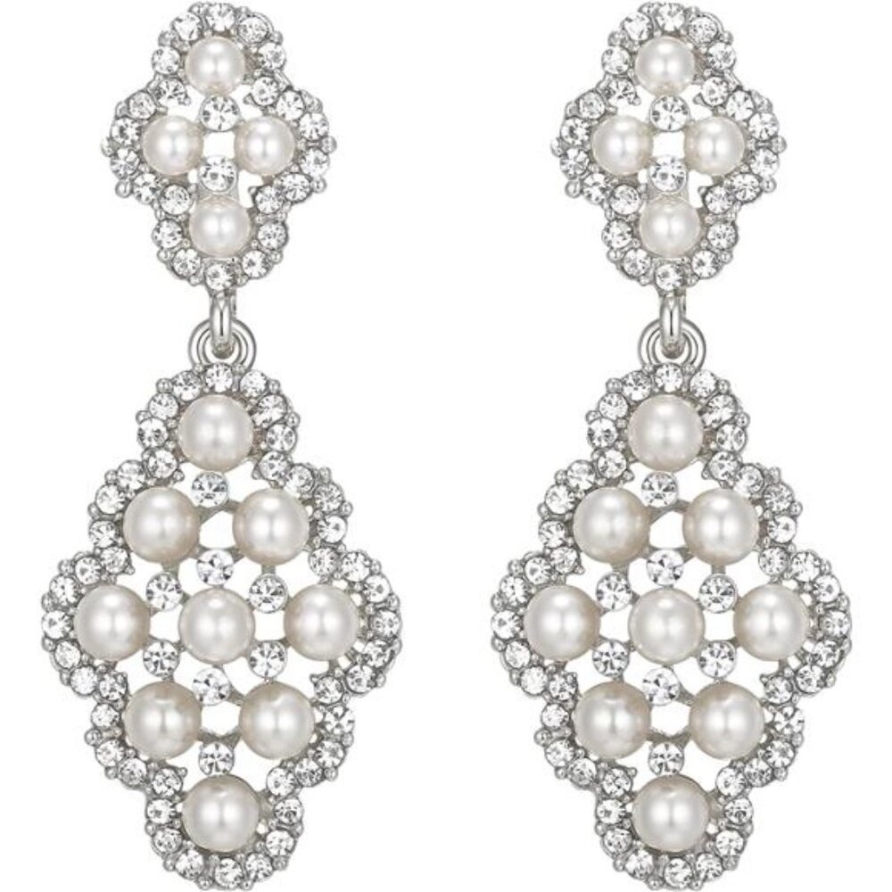 Austrian Crystal & Pearl Drop Earrings | Ivory Simulated Pearl Statement Earring